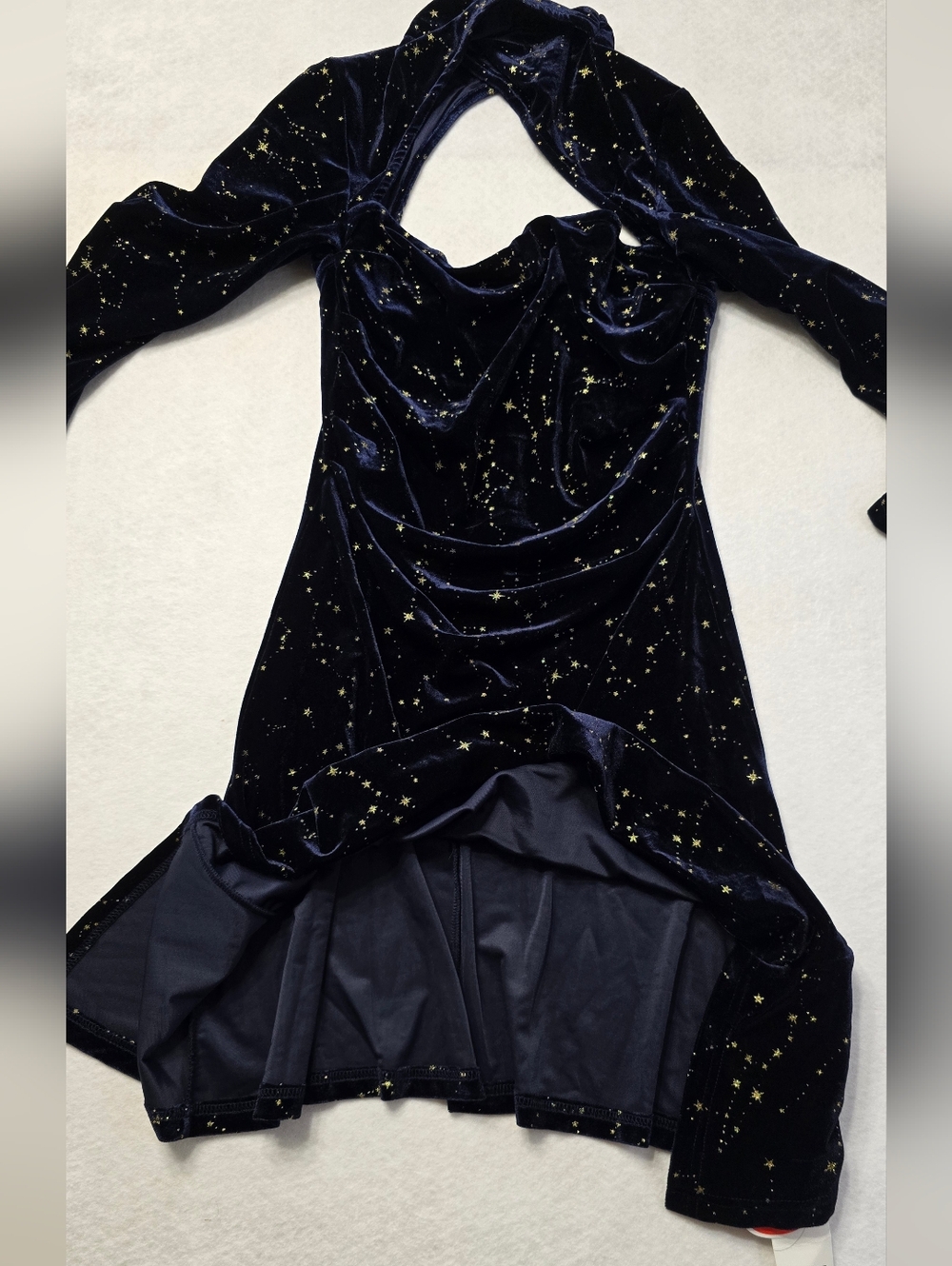 Cider Navy Velvet Star-Print Cutout Long Sleeve Dress - Picture 9 of 11